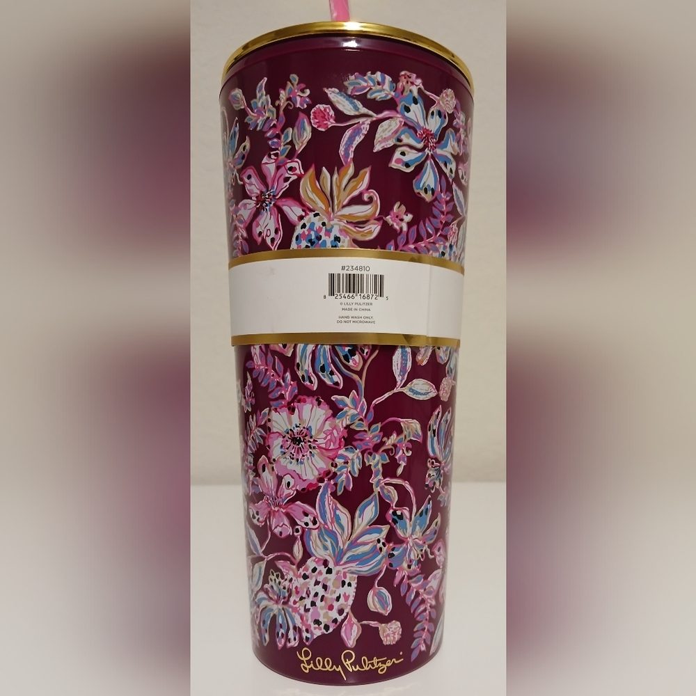 NWT Lilly Pulitzer Floral Tumbler With Straw - Picture 5 of 12